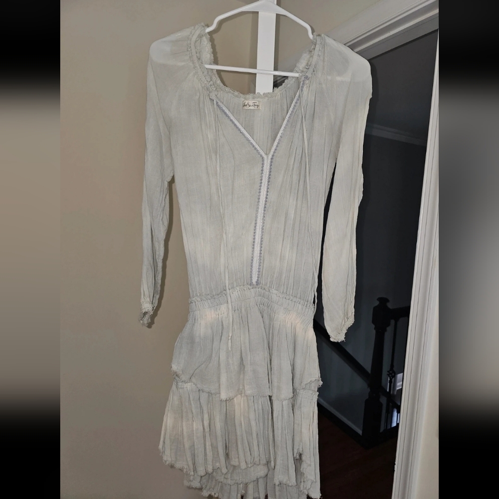 LoveShackFancy Light Gray Long Sleeve Dress